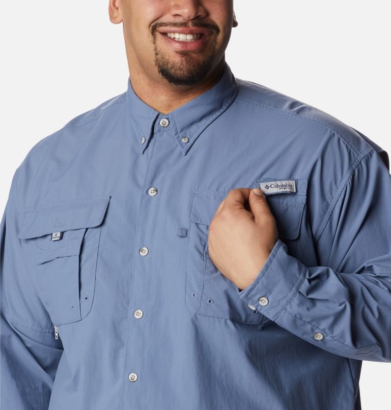 Men's Columbia PFG Bahama II Long Sleeve Shirts Blue | Plus Size CA-L4031